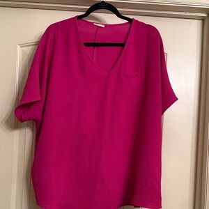 JODIFL Fuchsia V-Neck Oversized Blouse
